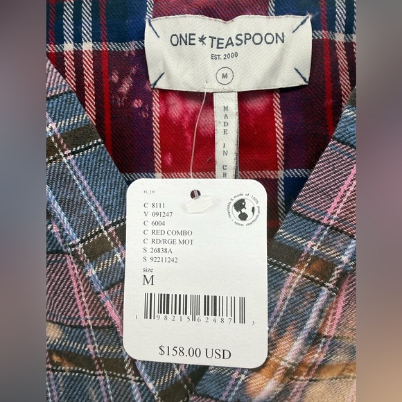 Free People X One teaspoon Split Flannel Hooded Top Size m Grunge Distress NWT - Picture 5 of 13